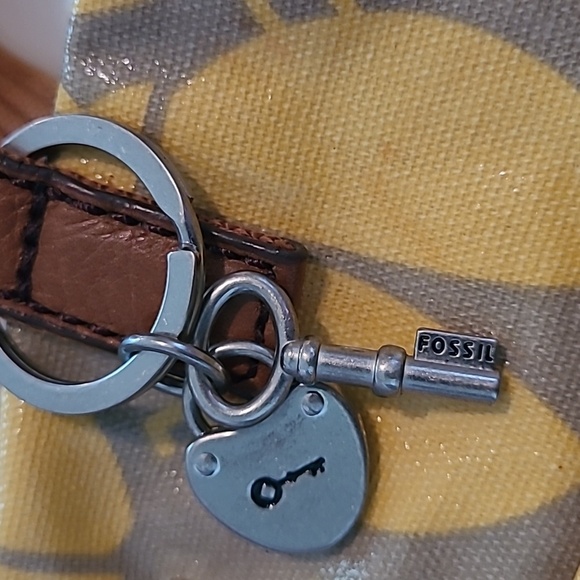 Fossil Key-Per Yellow Tan Ladybugs Coated Canvas Leather Top Handles Crossbody - Picture 3 of 15